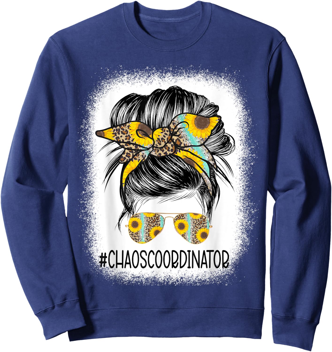 Bleached Chaos Coordinator leopard sunflower Messy Bun Sweatshirt - Sweatshirt | Navy