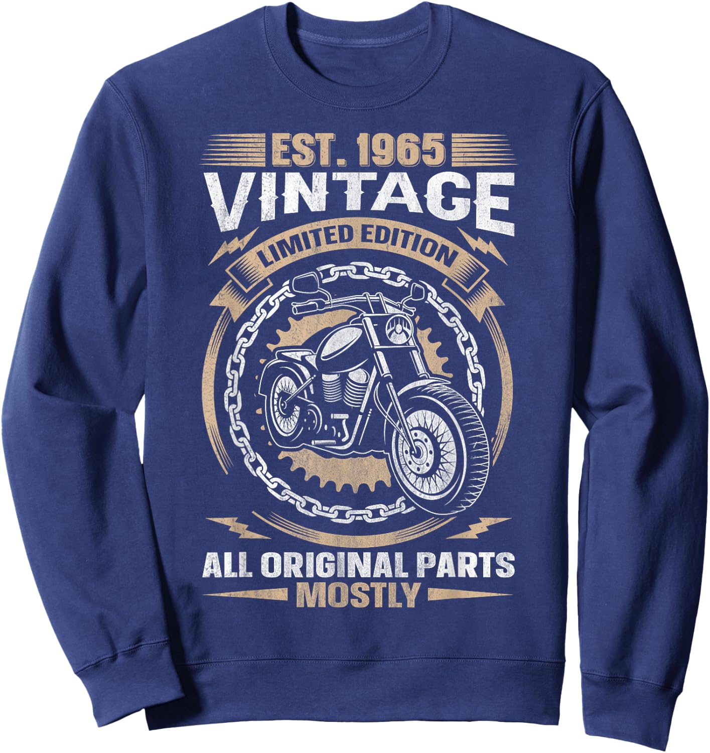 Est 1965 Vintage All Original Parts Motorcycle 59th Birthday Sweatshirt - Sweatshirt | Navy
