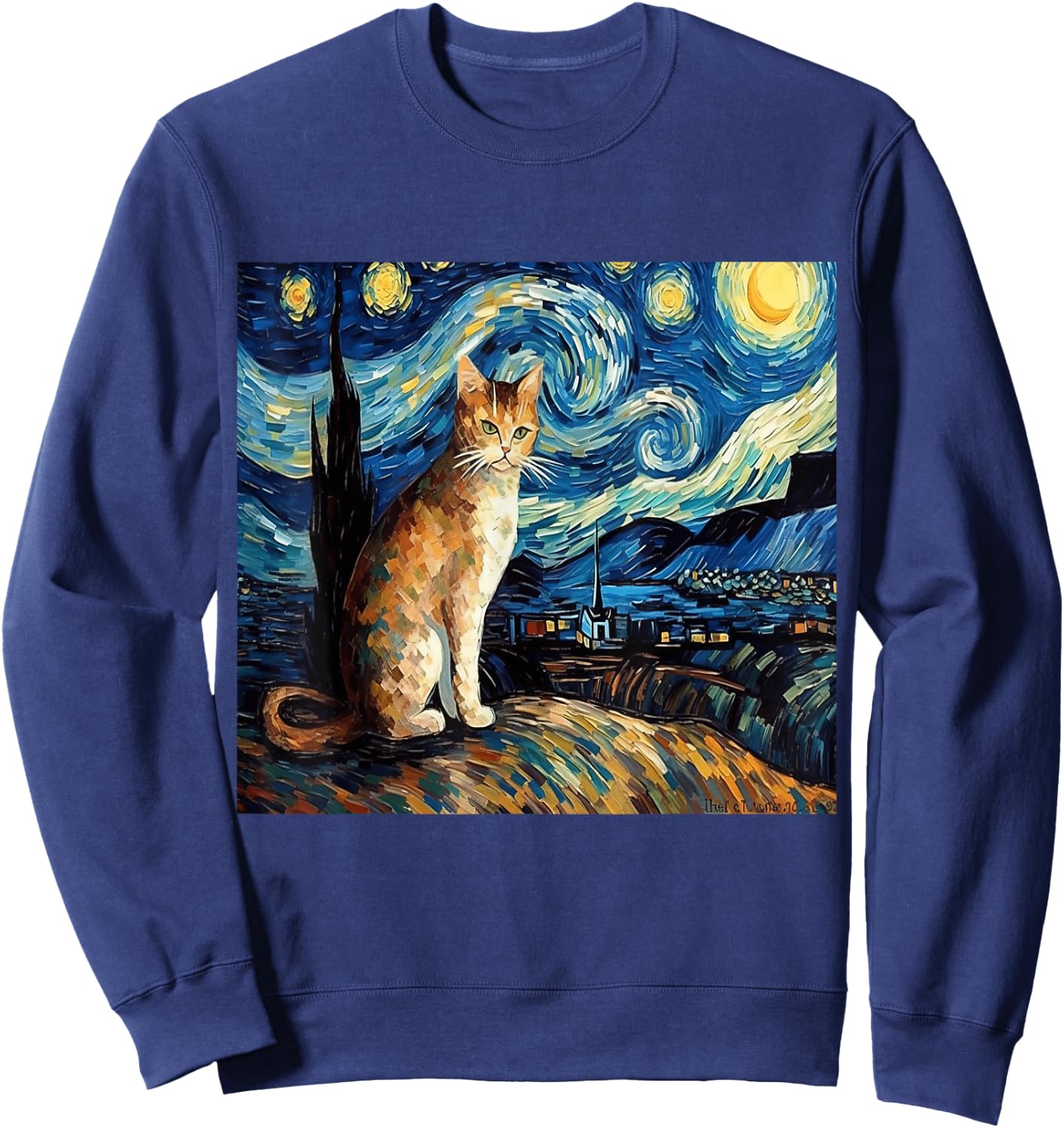 Calico Cat Starry Night Moon And Stars Art Women Kids Sweatshirt - Sweatshirt | Navy
