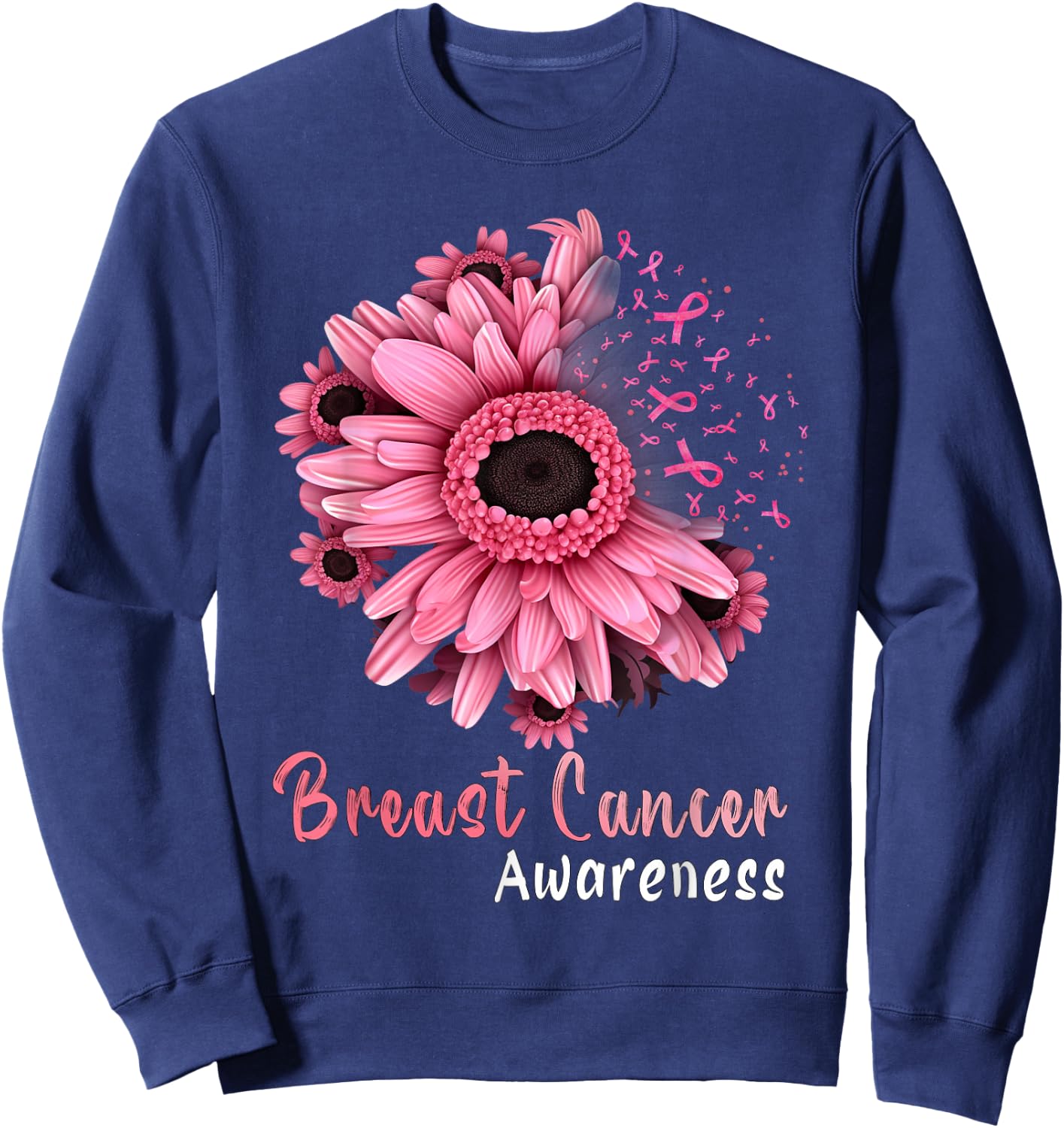 Sunflower Breast Cancer Awareness Pink Ribbon In October Sweatshirt - Sweatshirt | Navy