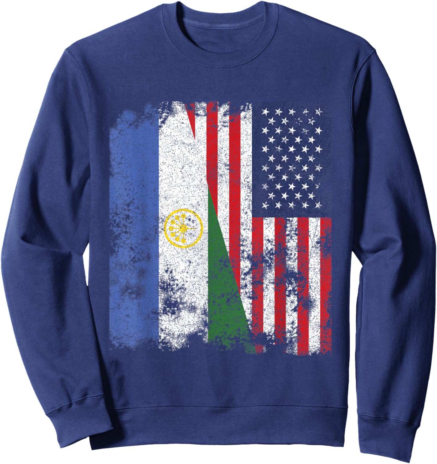 Bashkortostan USA Flag Distressed - Half American Women Kids Men Sweatshirt - Sweatshirt | Navy