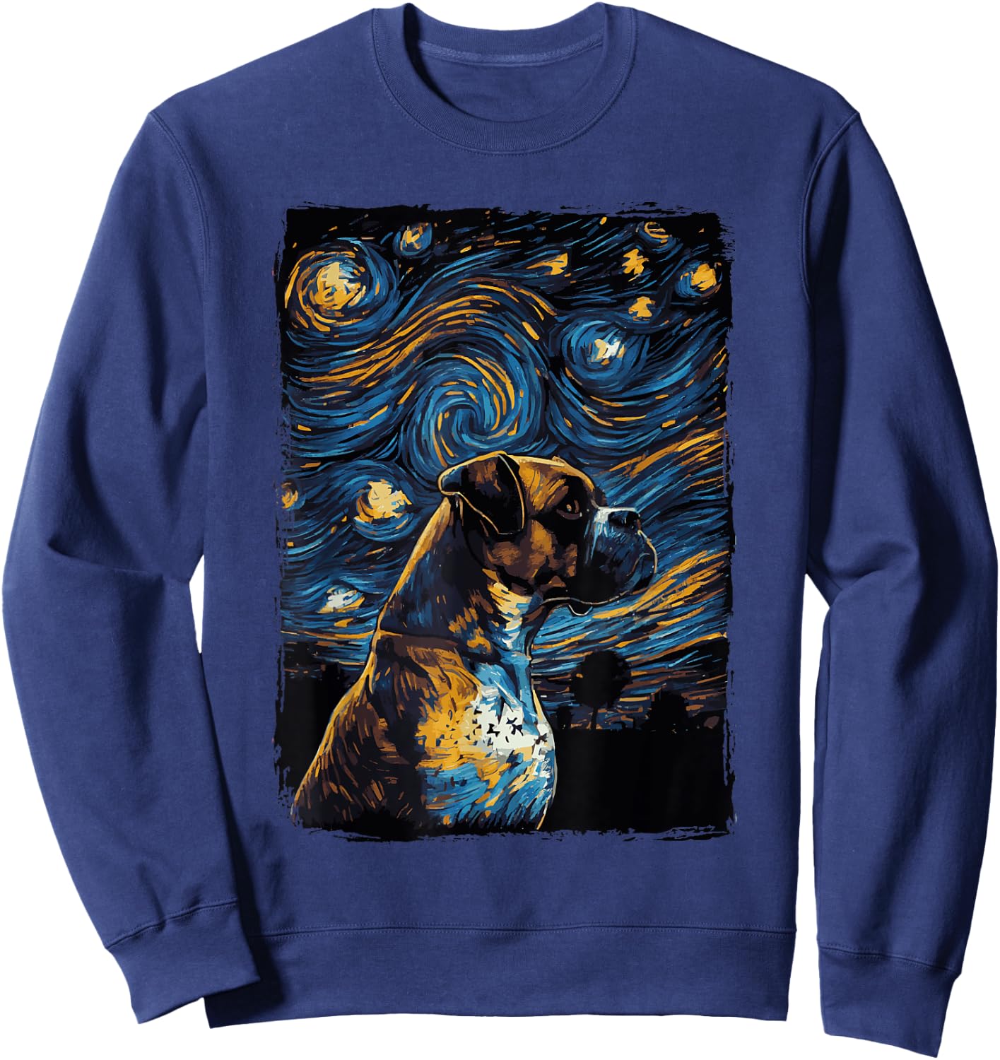 German Boxer Dog Starry Night Sweatshirt - Sweatshirt | Navy