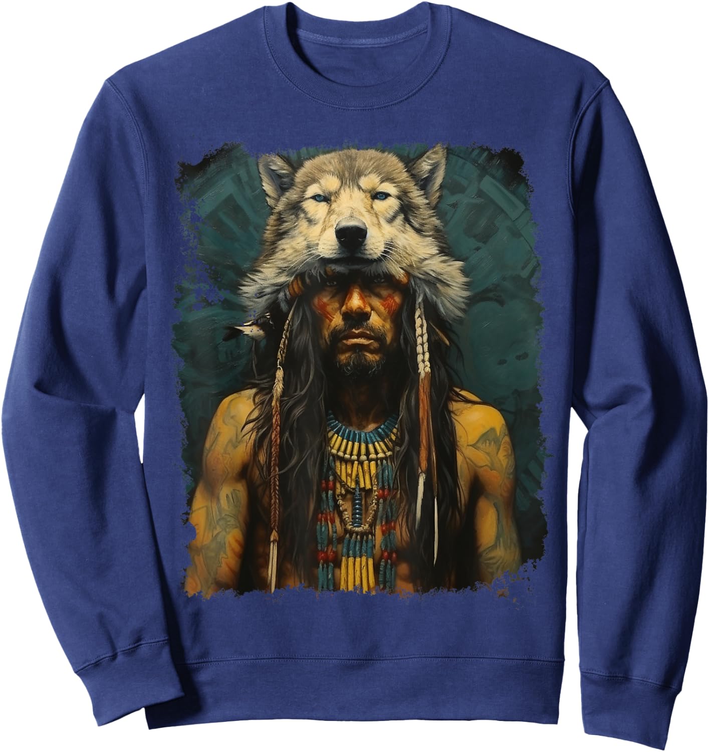 Wolf Native American Man Sweatshirt - Sweatshirt | Navy