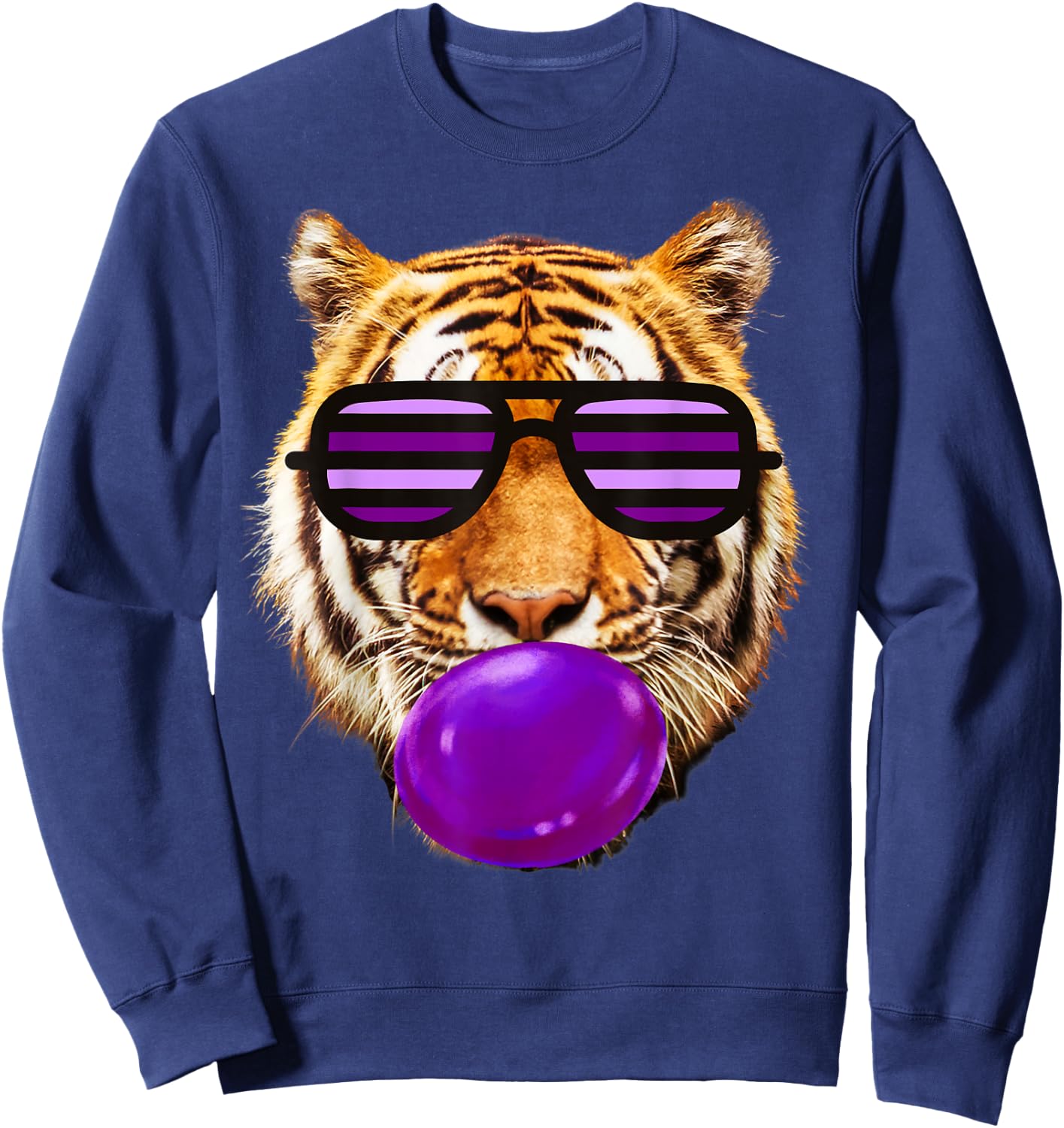 Purple bubble Gum tiger Stripe Cute Tiger face women Sweatshirt - Sweatshirt | Navy