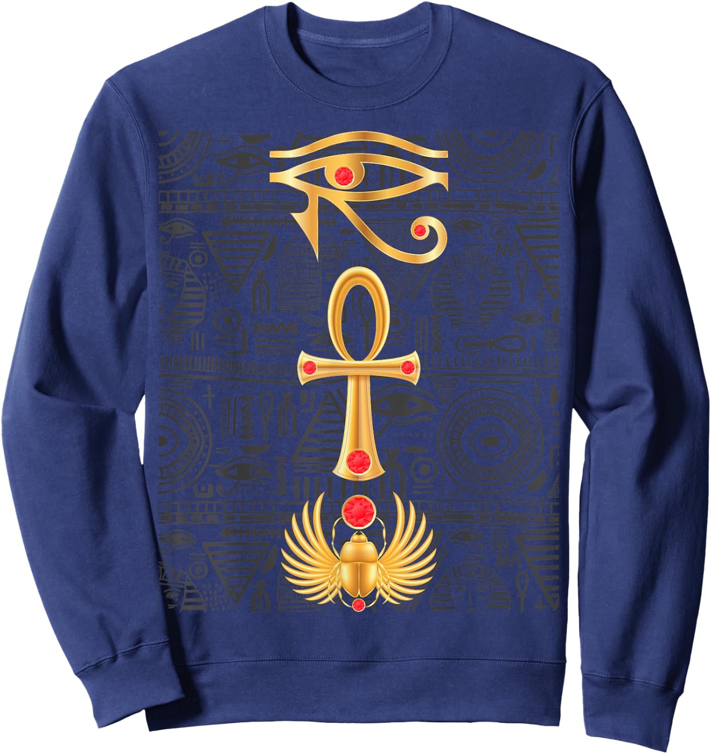 Eye of Horus Cross Ankh Scarab Hieroglyphs Ancient Egypt Sweatshirt - Sweatshirt | Navy