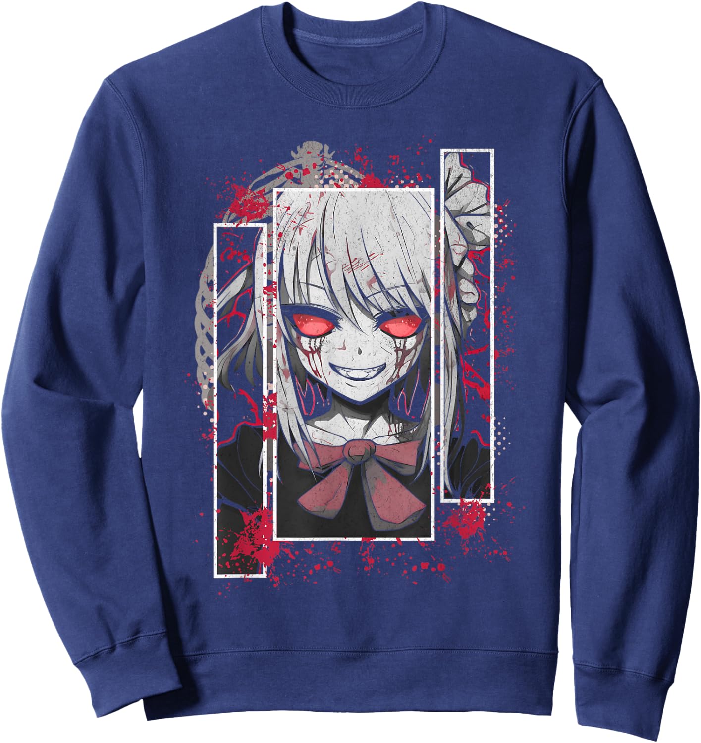 Horror Anime Yandere Menhera Demon Girl Japanese Aesthetic Sweatshirt - Sweatshirt | Navy