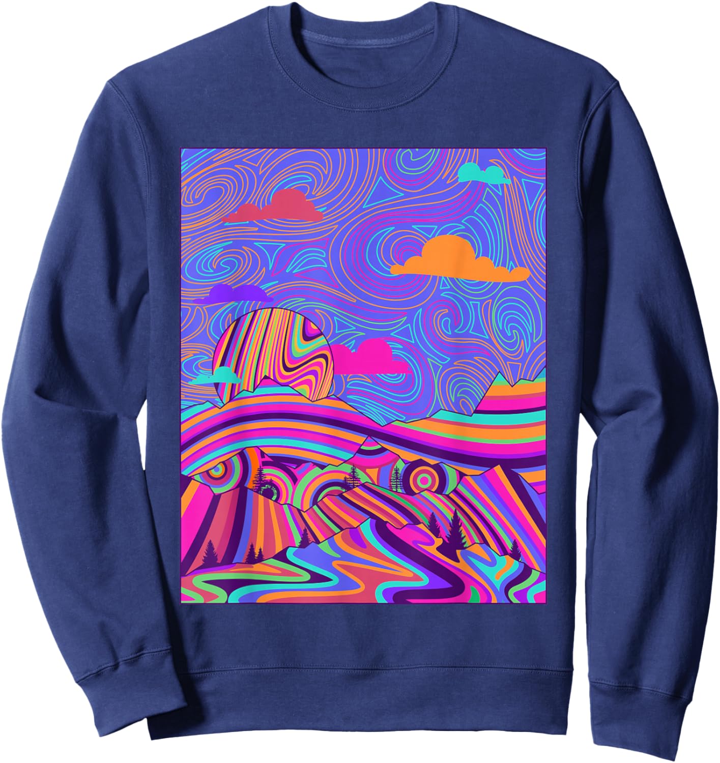 Psychedelic Trippy Mountain Funny Hippie Nature Lover Outfit Sweatshirt - Sweatshirt | Navy