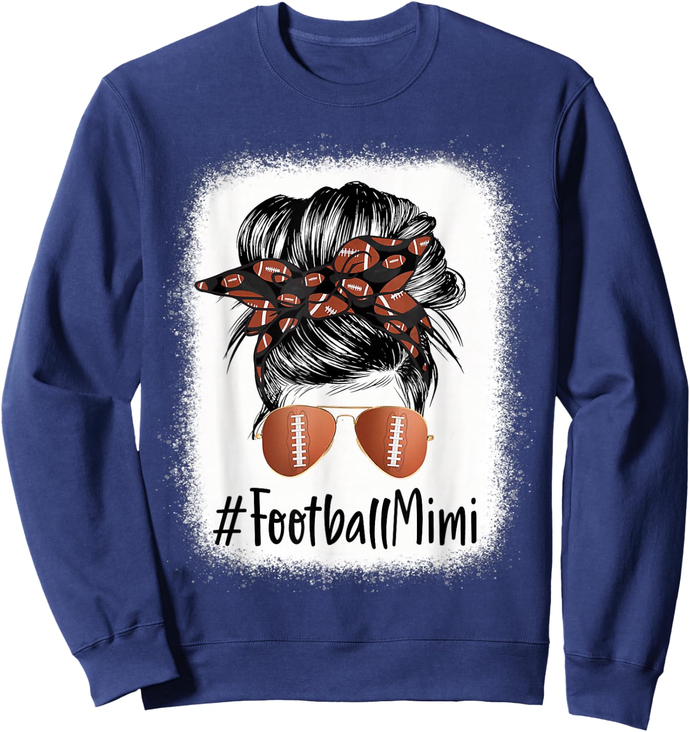 Bleached Football Mimi Life Messy Bun Mother's Day Sweatshirt - Sweatshirt | Navy