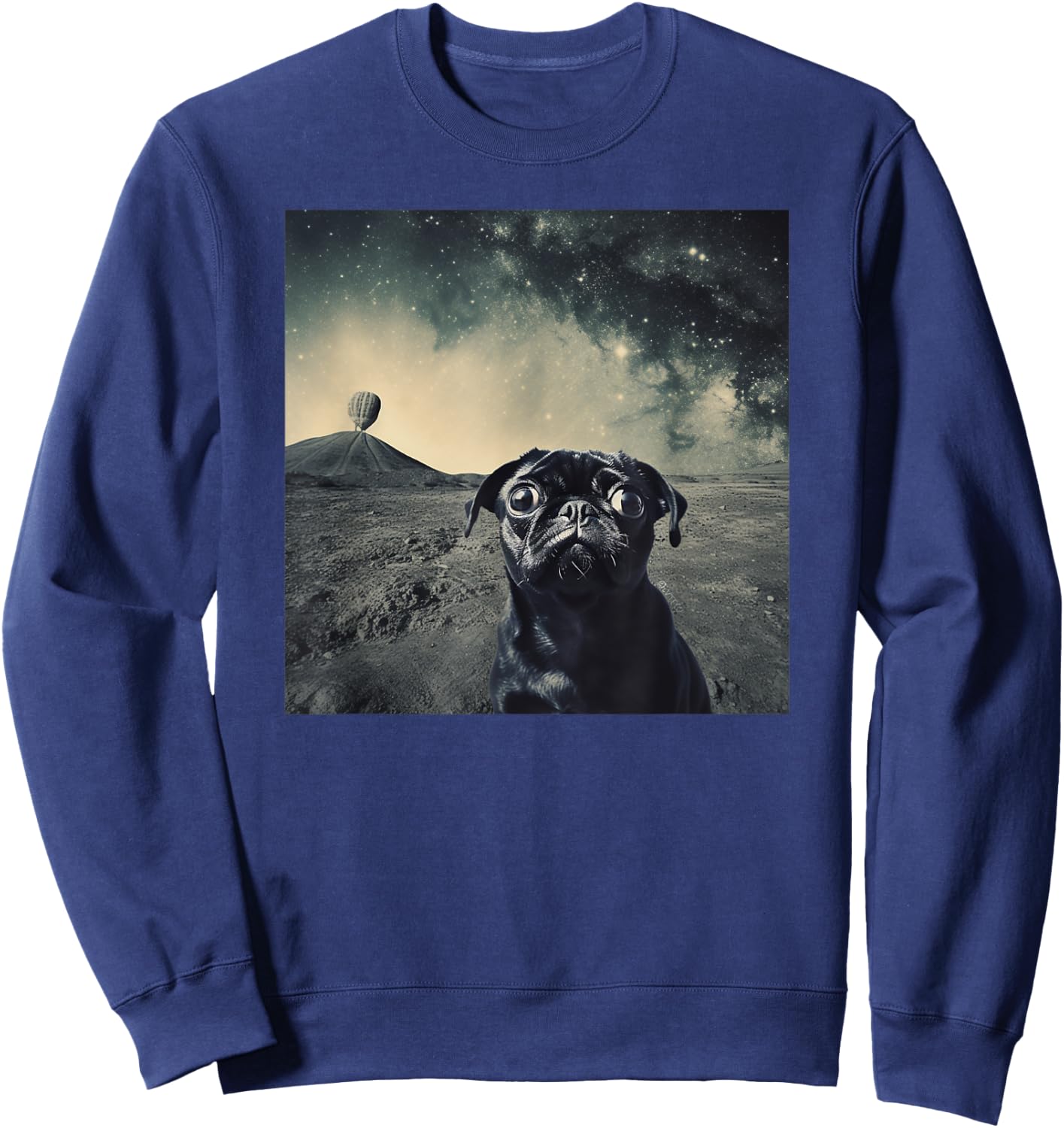 Cute Pug Puppy in Space Funny Sweatshirt - Sweatshirt | Navy