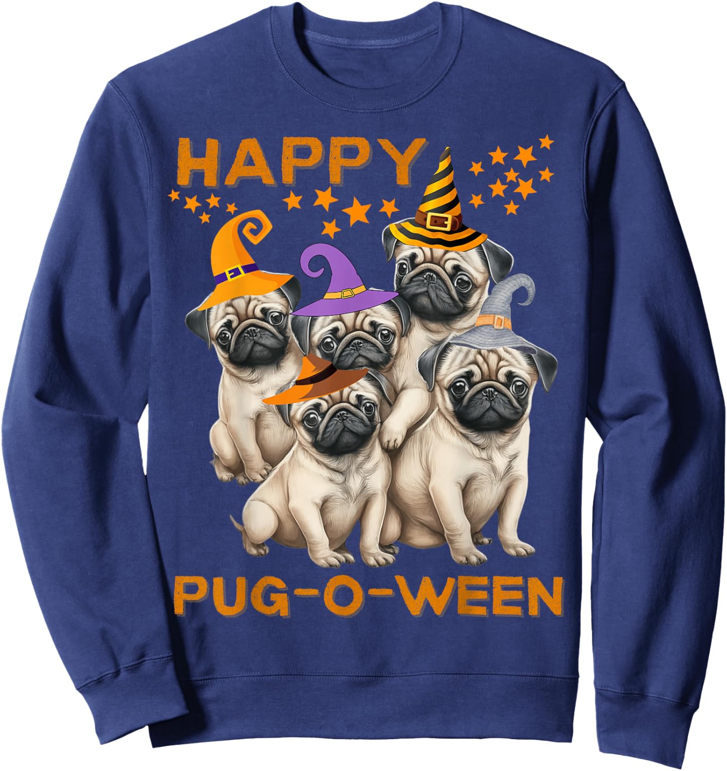 Happy Pug-O-Ween Pug Halloween Cute Dogs Men Women Kids Sweatshirt - Sweatshirt | Navy