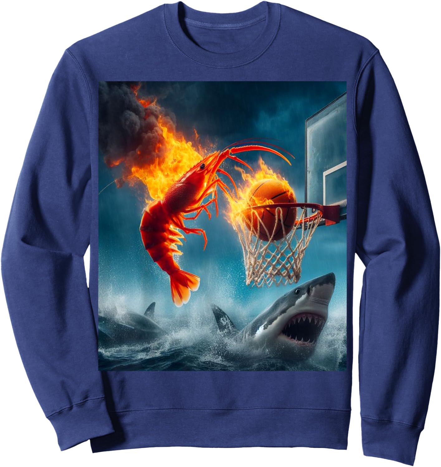 Shrimp Dunking on Shark Funny Fishing Meme Sweatshirt - Sweatshirt | Navy