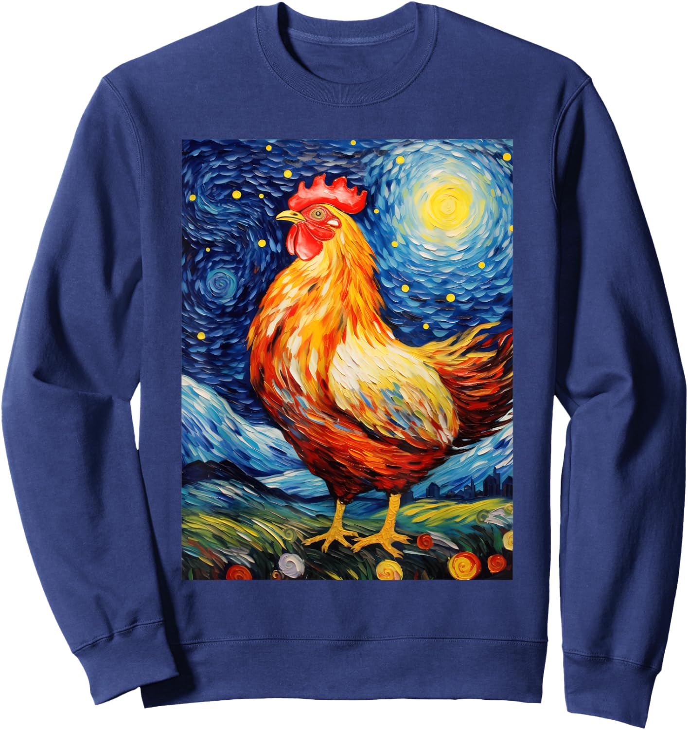 Chicken Starry Night Van Gogh Style Graphic Sweatshirt - Sweatshirt | Navy
