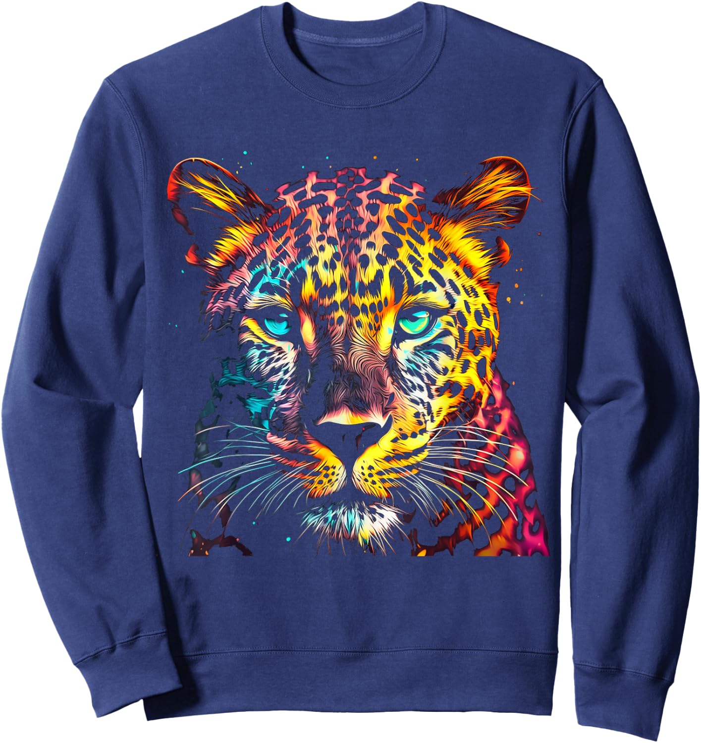 Leopard Green Eyes Artwork - Portrait Art Animal Leopard Sweatshirt - Sweatshirt | Navy