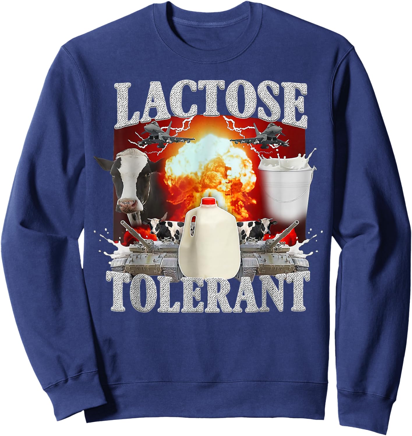 Lactose Tolerant Black Cotton , Men's Small, Classic Fit, Short Sleeve Sweatshirt - Sweatshirt | Navy