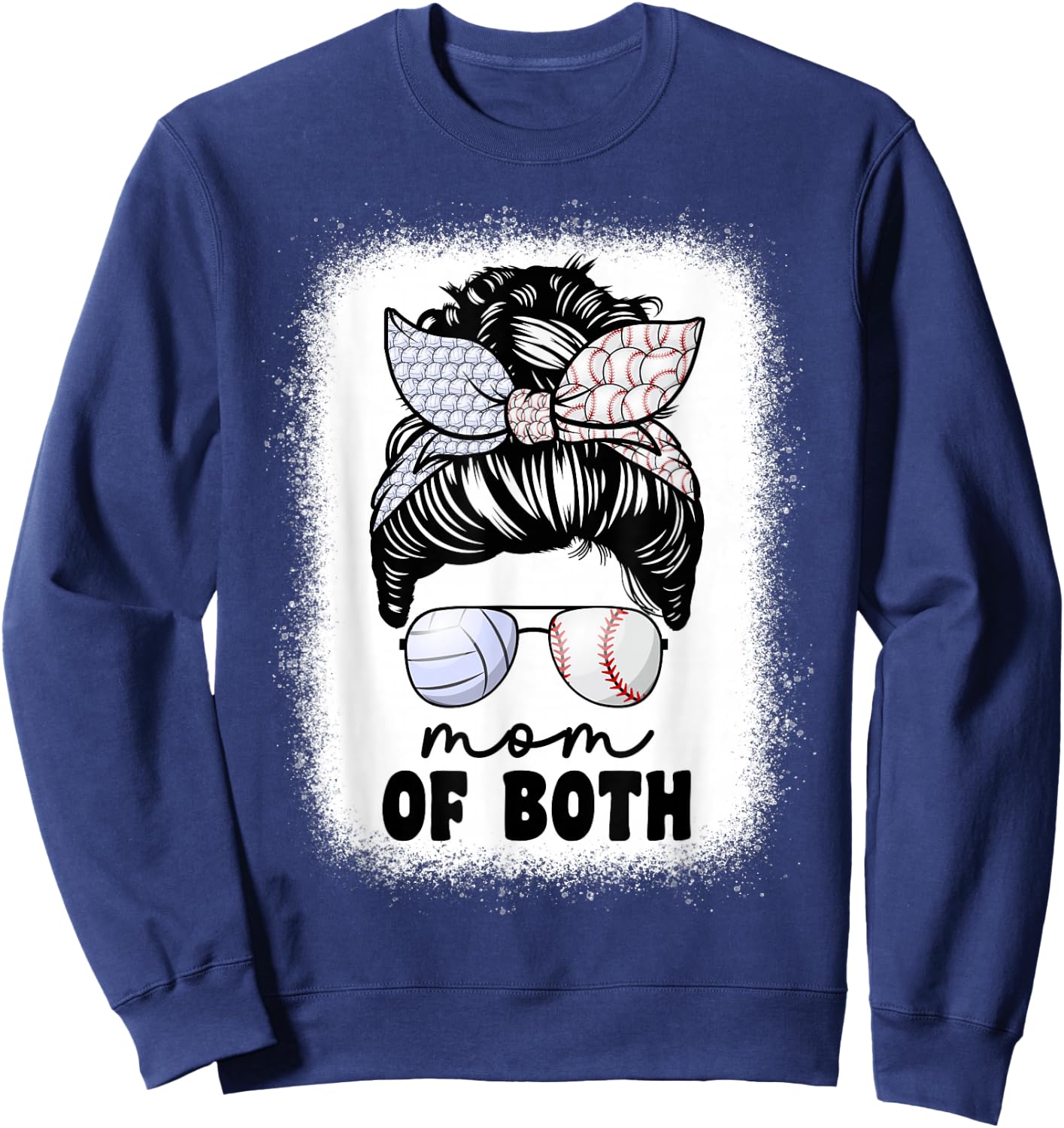 Mom Of Both Volleyball And Baseball Mom Messy Bun Sweatshirt - Sweatshirt | Navy