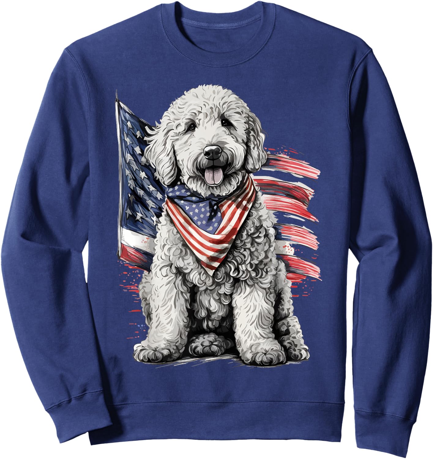 Goldendoodle 4th of July Patriotic Golden Doodle Dog Sweatshirt - Sweatshirt | Navy