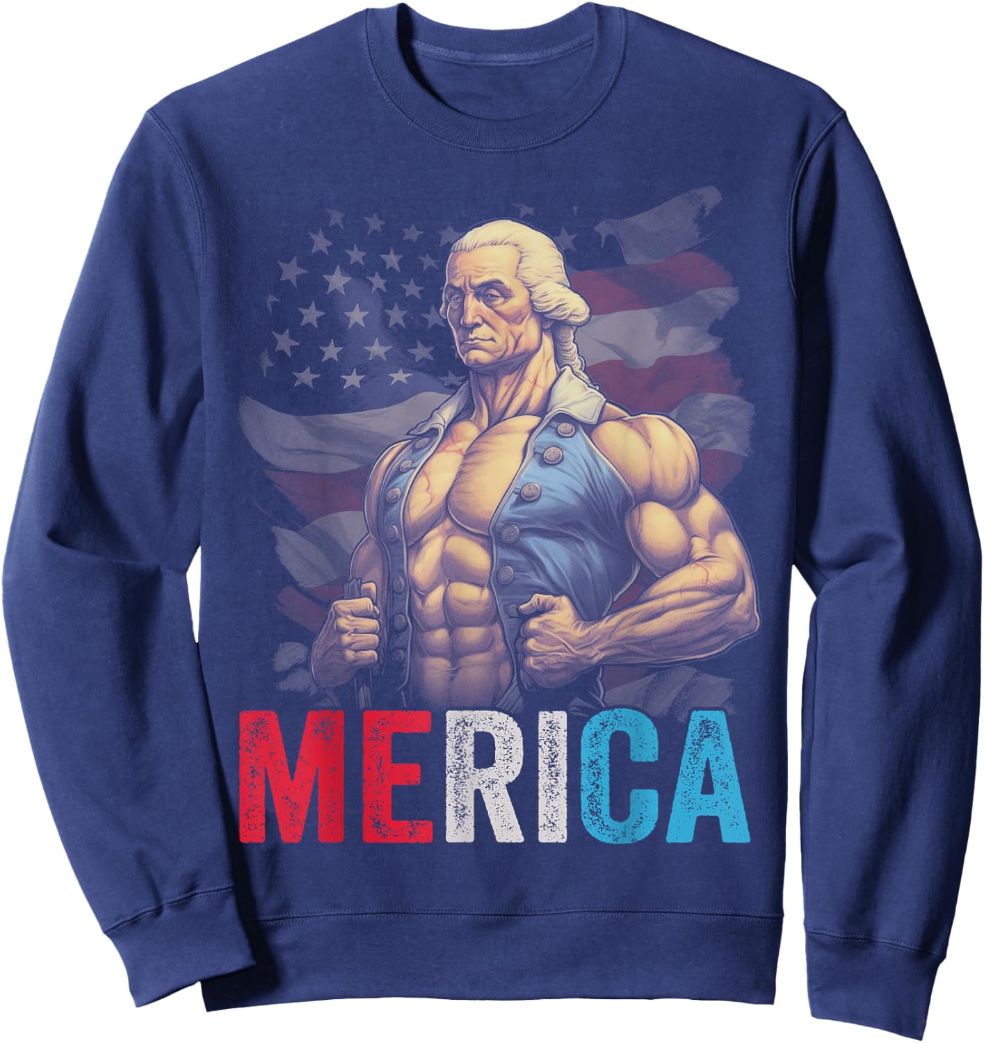 USA 4th Of July George Washington Funny Workout Muscles Women Girls Kids Men Sweatshirt - Sweatshirt | Navy