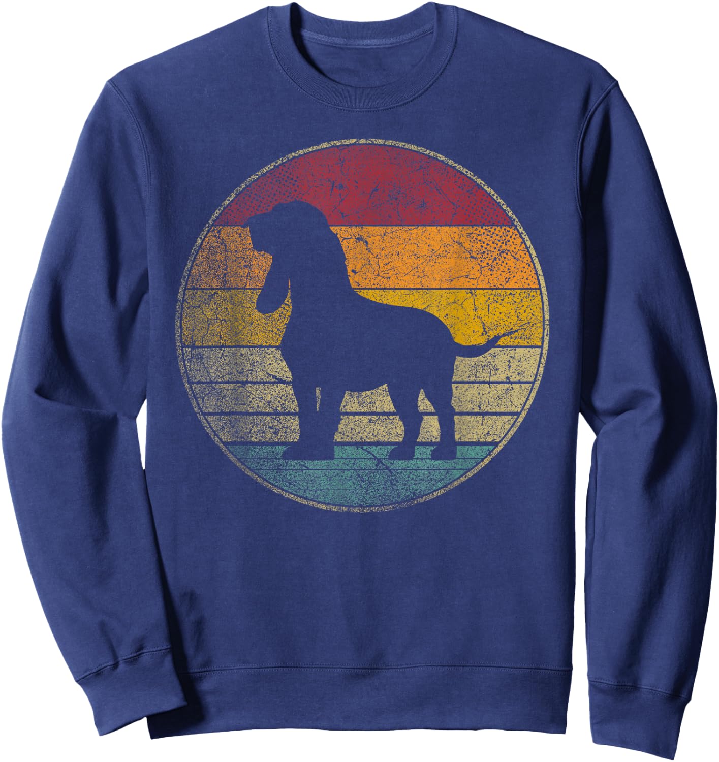 Bassett Hound Dog Vintage Silhouette 70s Retro Distressed Sweatshirt - Sweatshirt | Navy