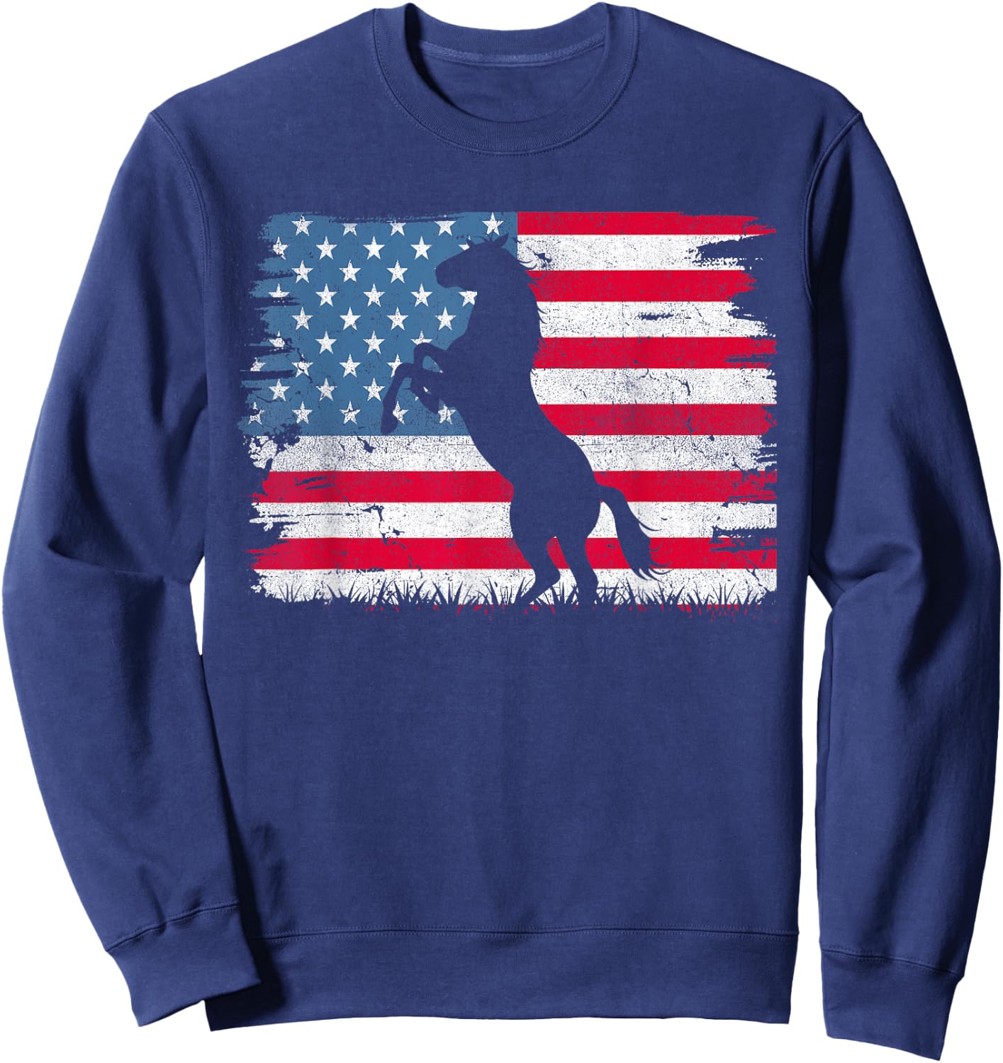 Horse American Flag USA 4th of July Men Women Boys Girls Sweatshirt - Sweatshirt | Navy