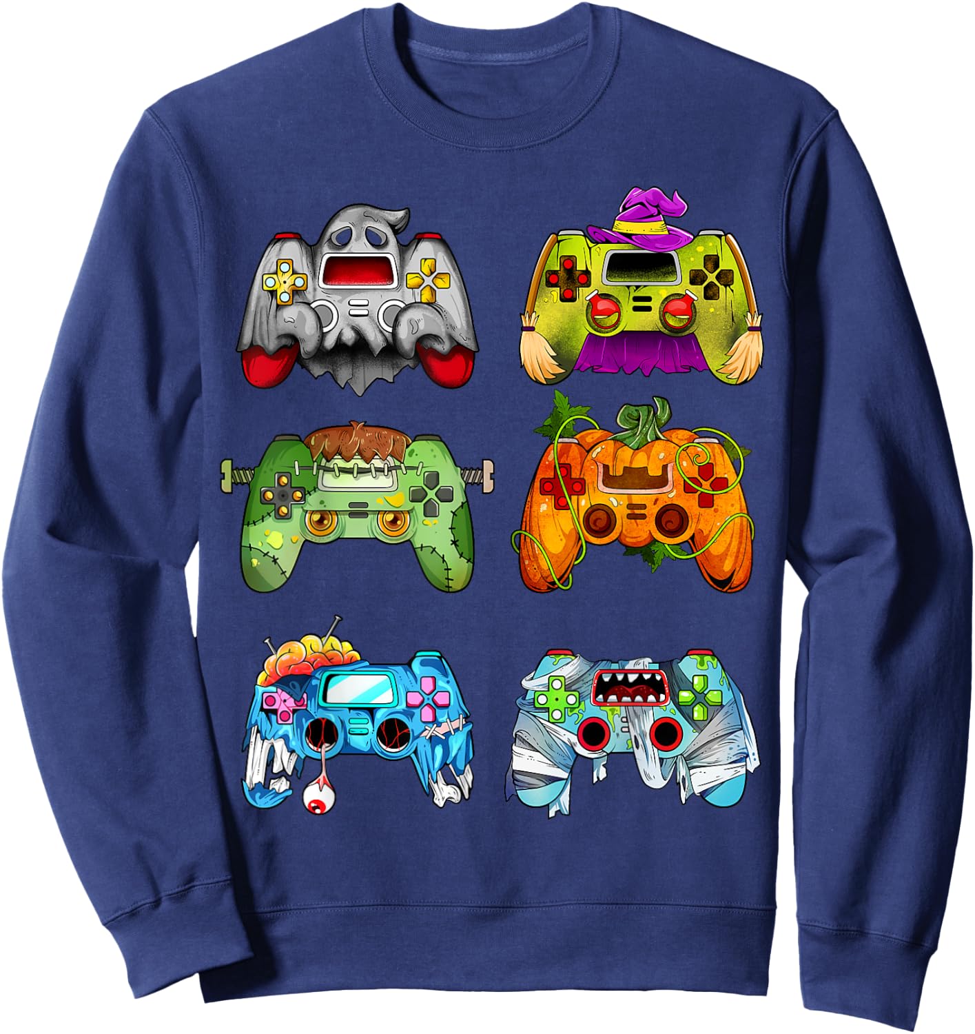 Halloween Pumpkin Witch Gaming Controllers Zombie Boys Kids Sweatshirt - Sweatshirt | Navy