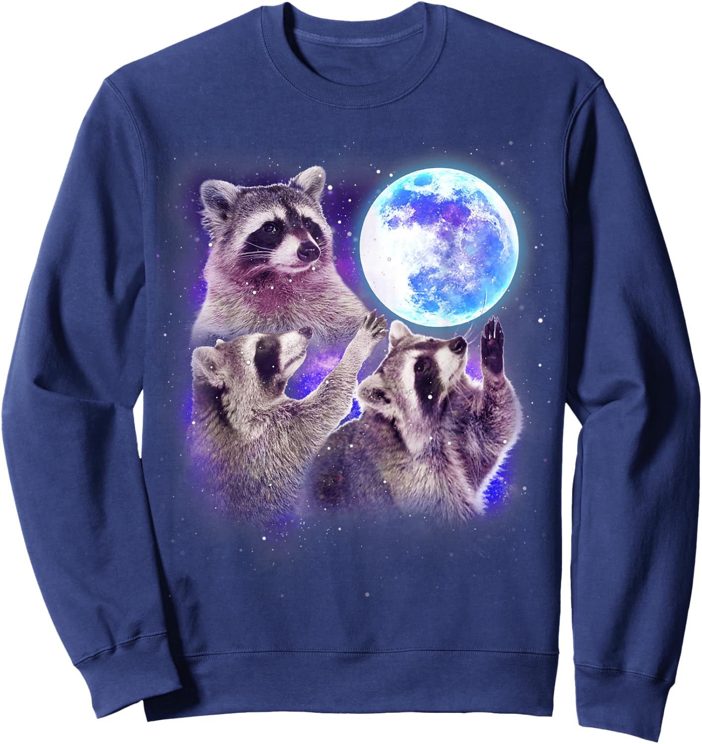 Three Raccoon Moon Funny 3 Wolves Parody Racoon Space Galaxy Sweatshirt - Sweatshirt | Navy