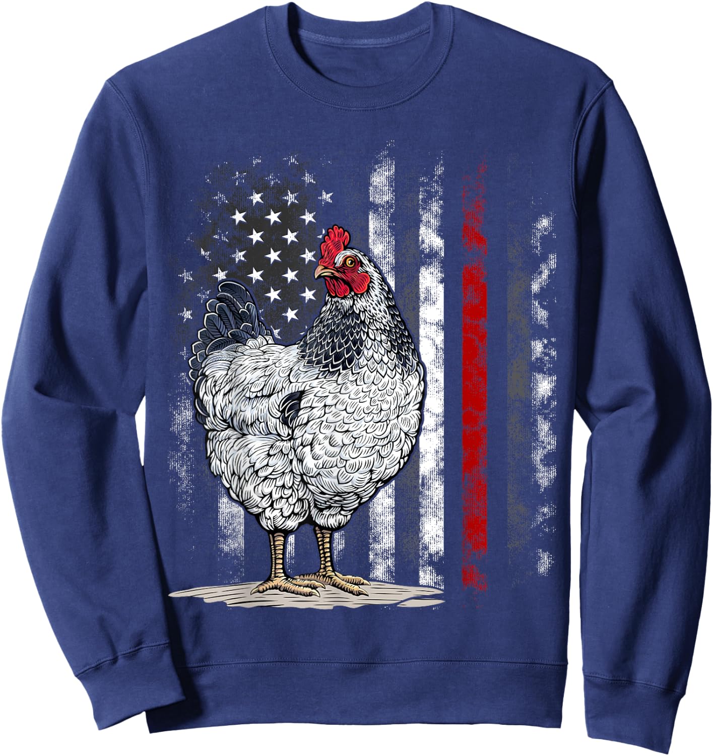 American Flag Chicken Vintage Farm Animal Farmer Sweatshirt - Sweatshirt | Navy