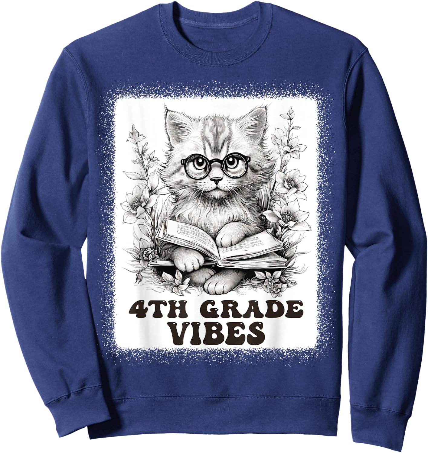 fourth Grade Vibes - 4th Grade Cat Reading 1st Day Of School Sweatshirt - Sweatshirt | Navy