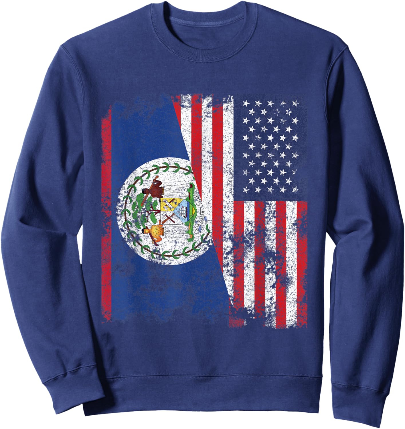 Belize USA Flag Distressed - Half American Sweatshirt - Sweatshirt | Navy
