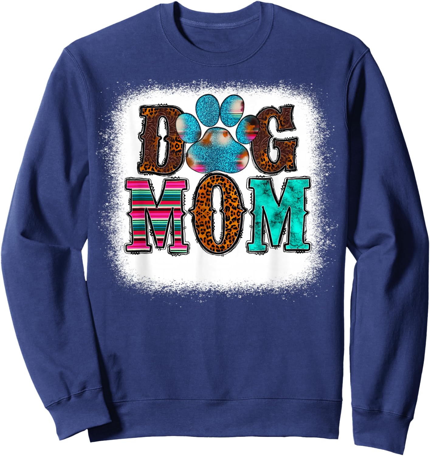 Women Tie Dye Leopard Dog Mama for Mom Mother's Day Dog love Sweatshirt - Sweatshirt | Navy