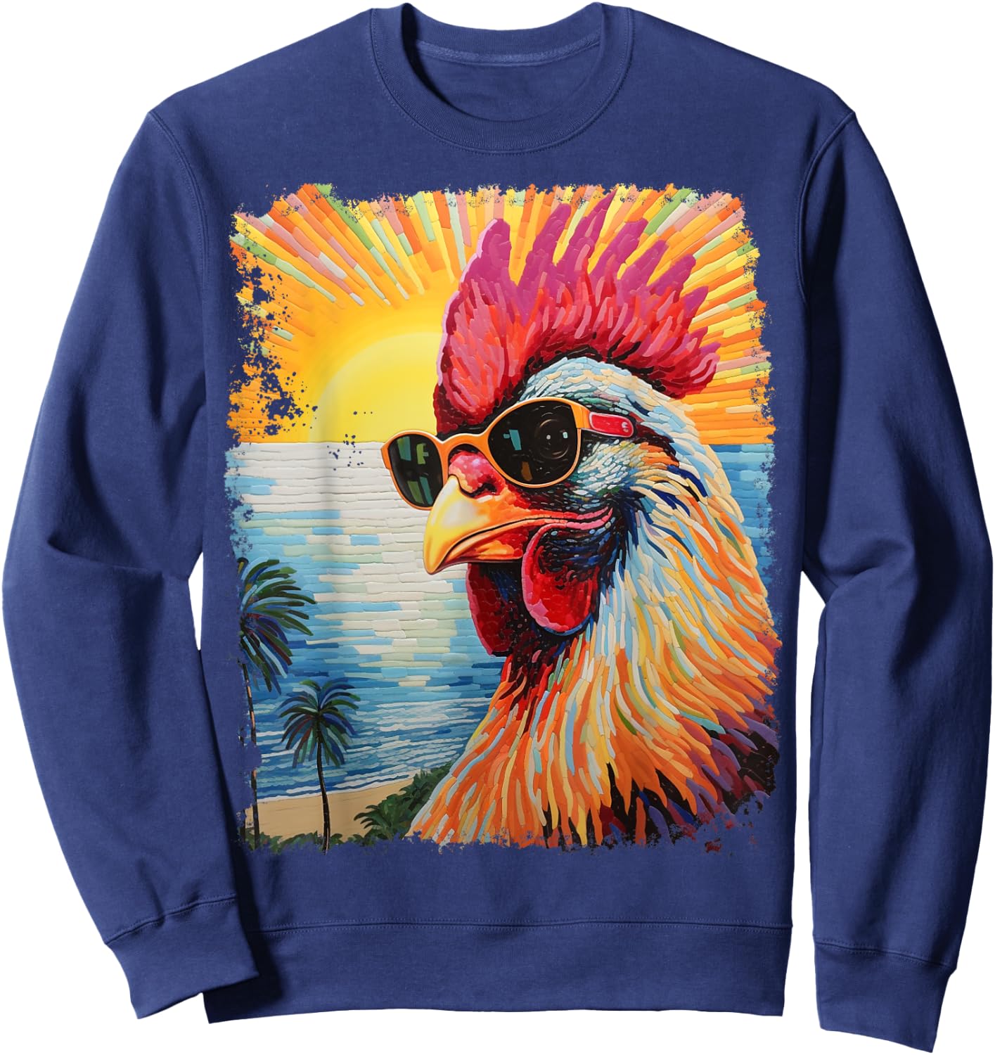 Pop Art Colorful Hawaiian Chicken Sweatshirt - Sweatshirt | Navy