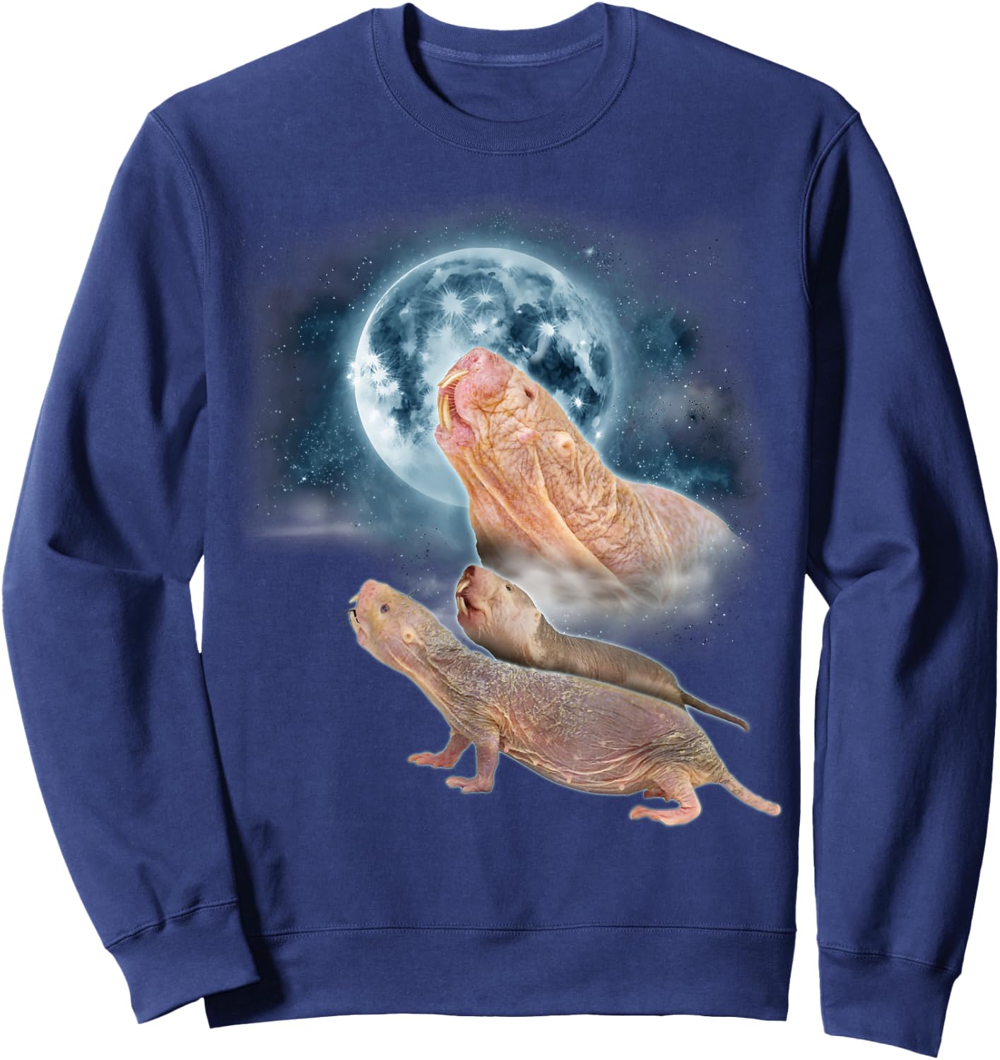 Mole Rat Shirt Howling at the Moon - Funny Naked Mole Rat Sweatshirt - Sweatshirt | Navy