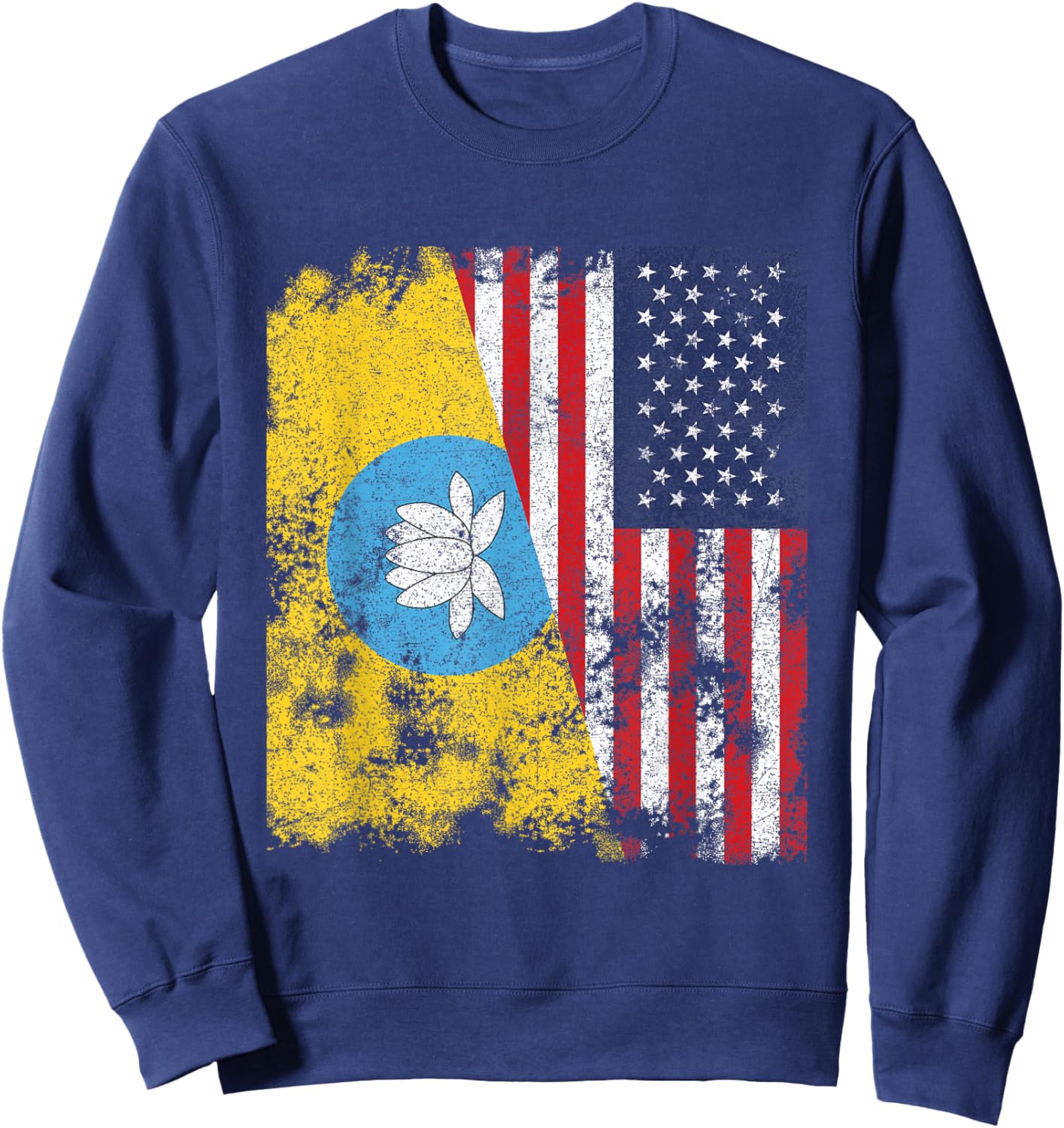Kalmykia USA Flag Distressed - Half American Women Kids Men Sweatshirt - Sweatshirt | Navy