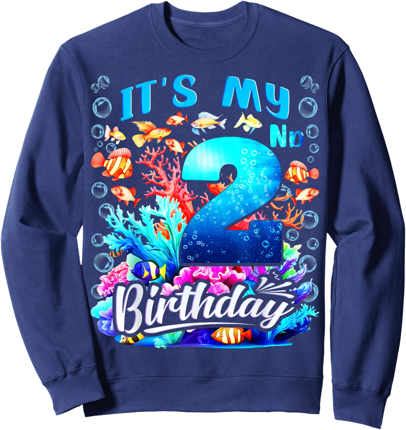 It's My 2nd Birthday Boy Sea Fish Ocean Animals Aquarium Sweatshirt - Sweatshirt | Navy