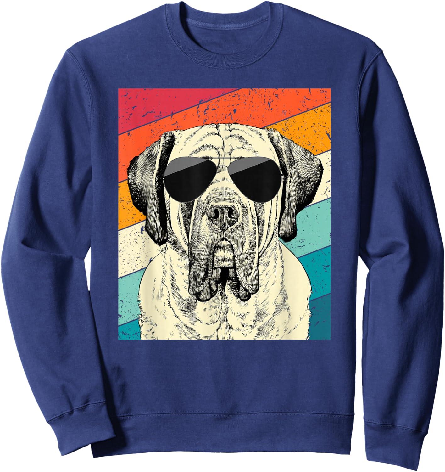 Retro Vintage English Mastiff with Sunglasses Dog Lovers Sweatshirt - Sweatshirt | Navy