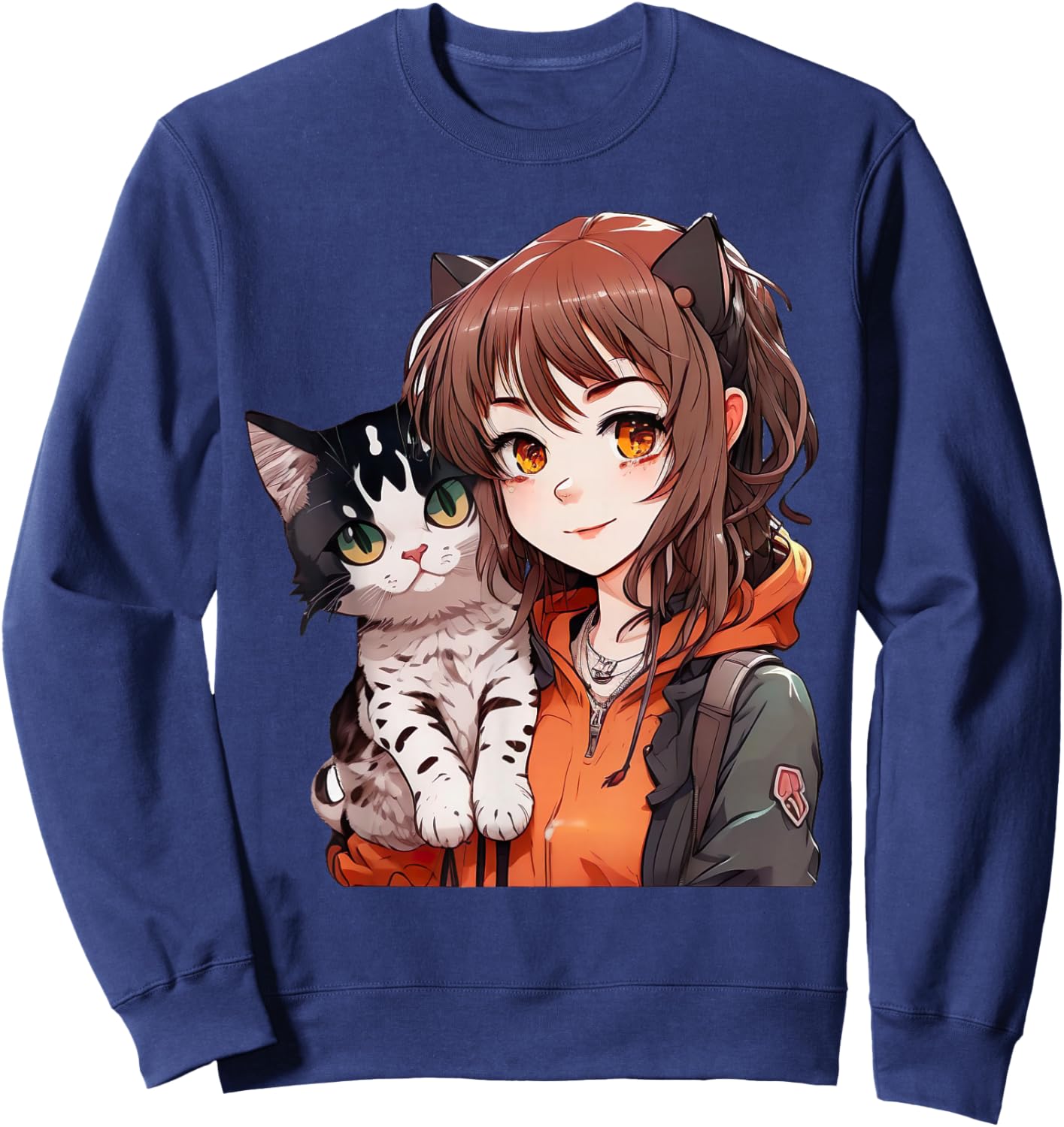 Anime and Cats Lover for Teen Manga kawaii Graphic Otaku Sweatshirt - Sweatshirt | Navy