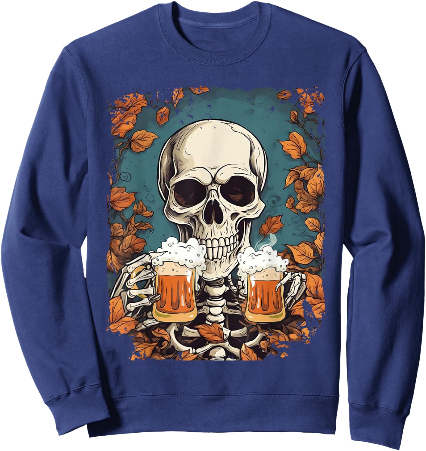 Skeleton Drinking Beer Retro Halloween Costume Beer Drink Sweatshirt - Sweatshirt | Navy