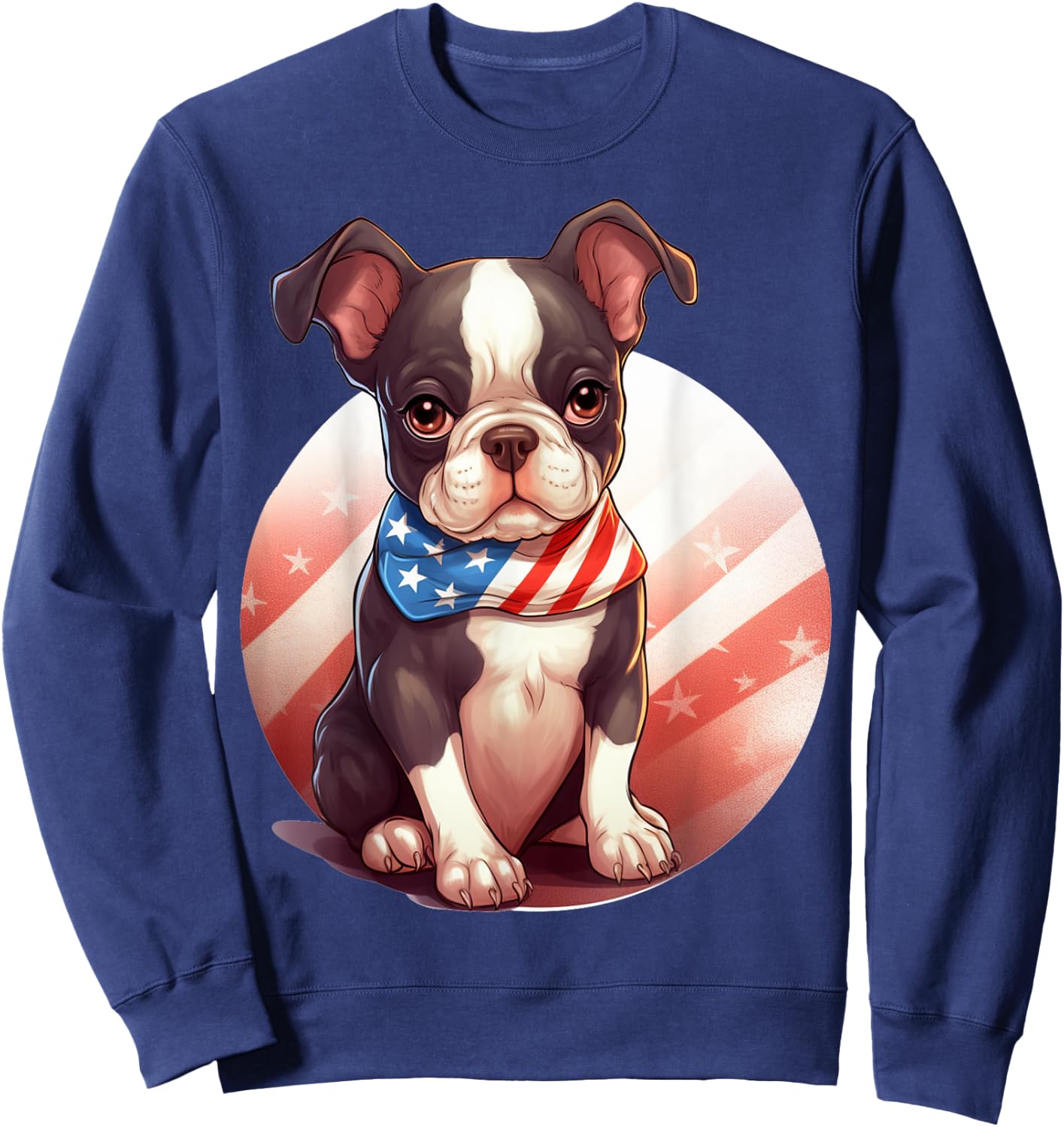 Brown Boston Terrier Puppy Dog American Flag 4th of July Sweatshirt - Sweatshirt | Navy