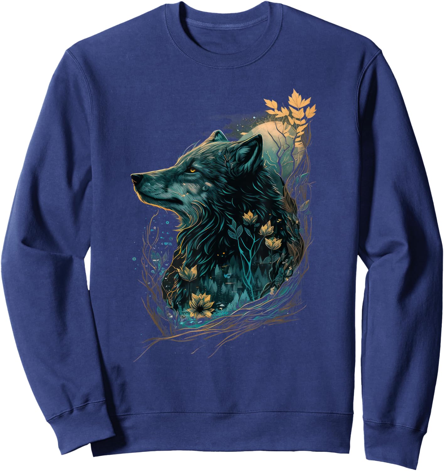 Fairycore Floral Wolf | Aesthetic Girls Dark Grunge Wolves Sweatshirt - Sweatshirt | Navy