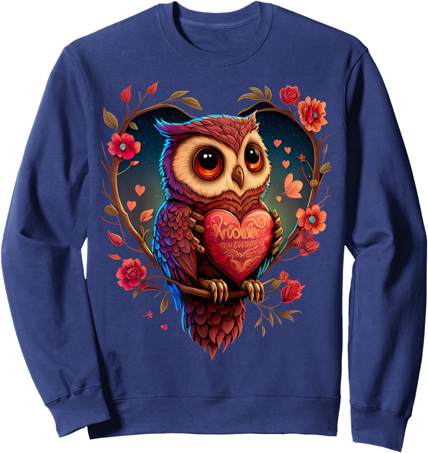 Cute Owl Lover Valentines Day Cute Owl Art Animal Graphic Sweatshirt - Sweatshirt | Navy
