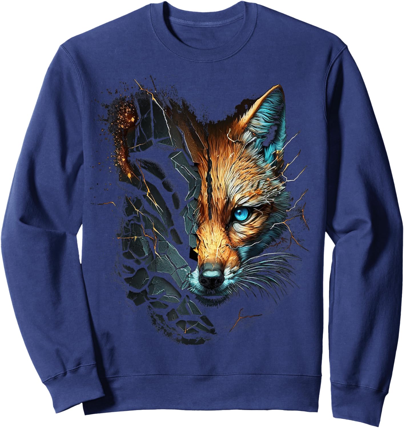 Fox Blue Eyes Animal Print Fox Sweatshirt - Sweatshirt | Navy