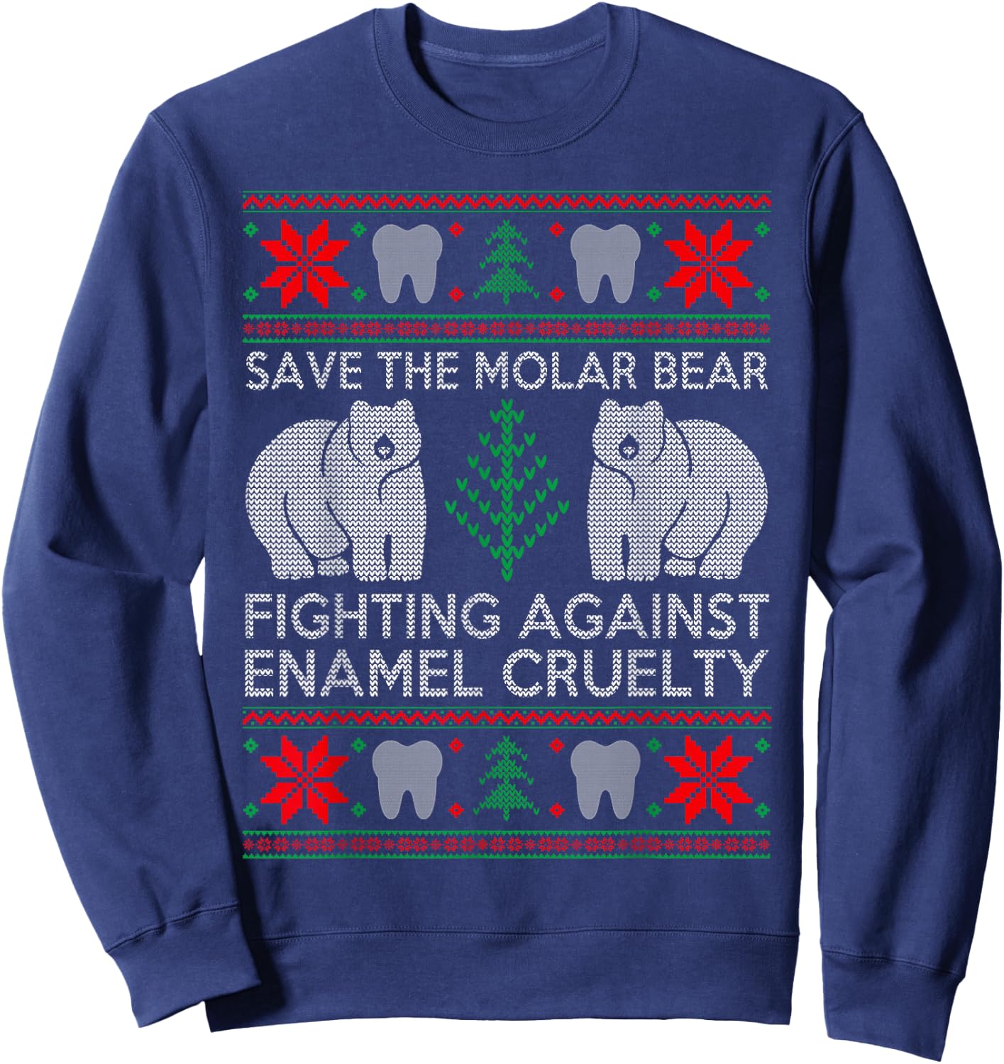 Funny Save The Molar Bear Dental Dentist Ugly Christmas Sweatshirt - Sweatshirt | Navy