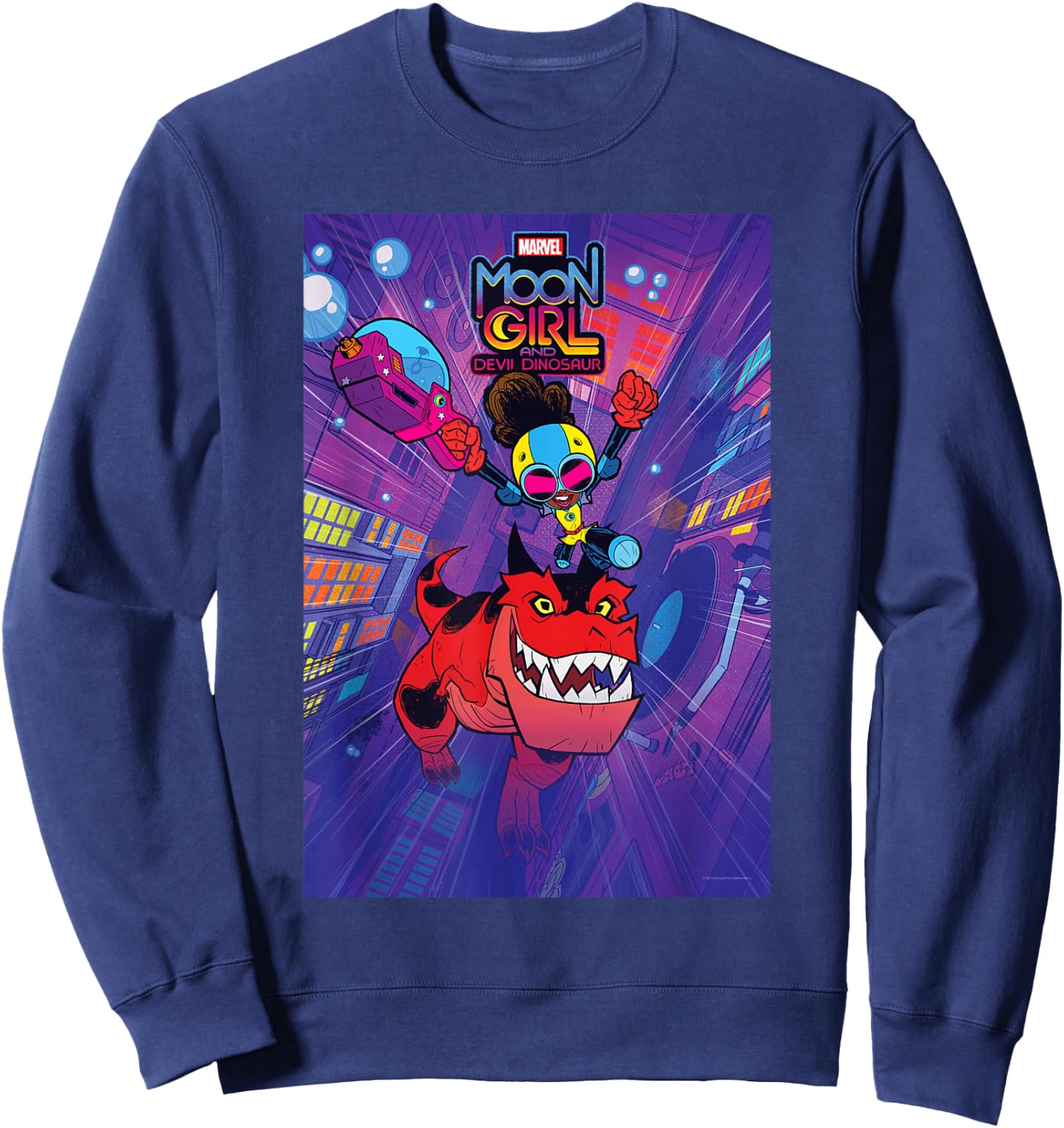 Marvel Moon Girl and Devil Dinosaur Series Poster and Logo Sweatshirt - Sweatshirt | Navy