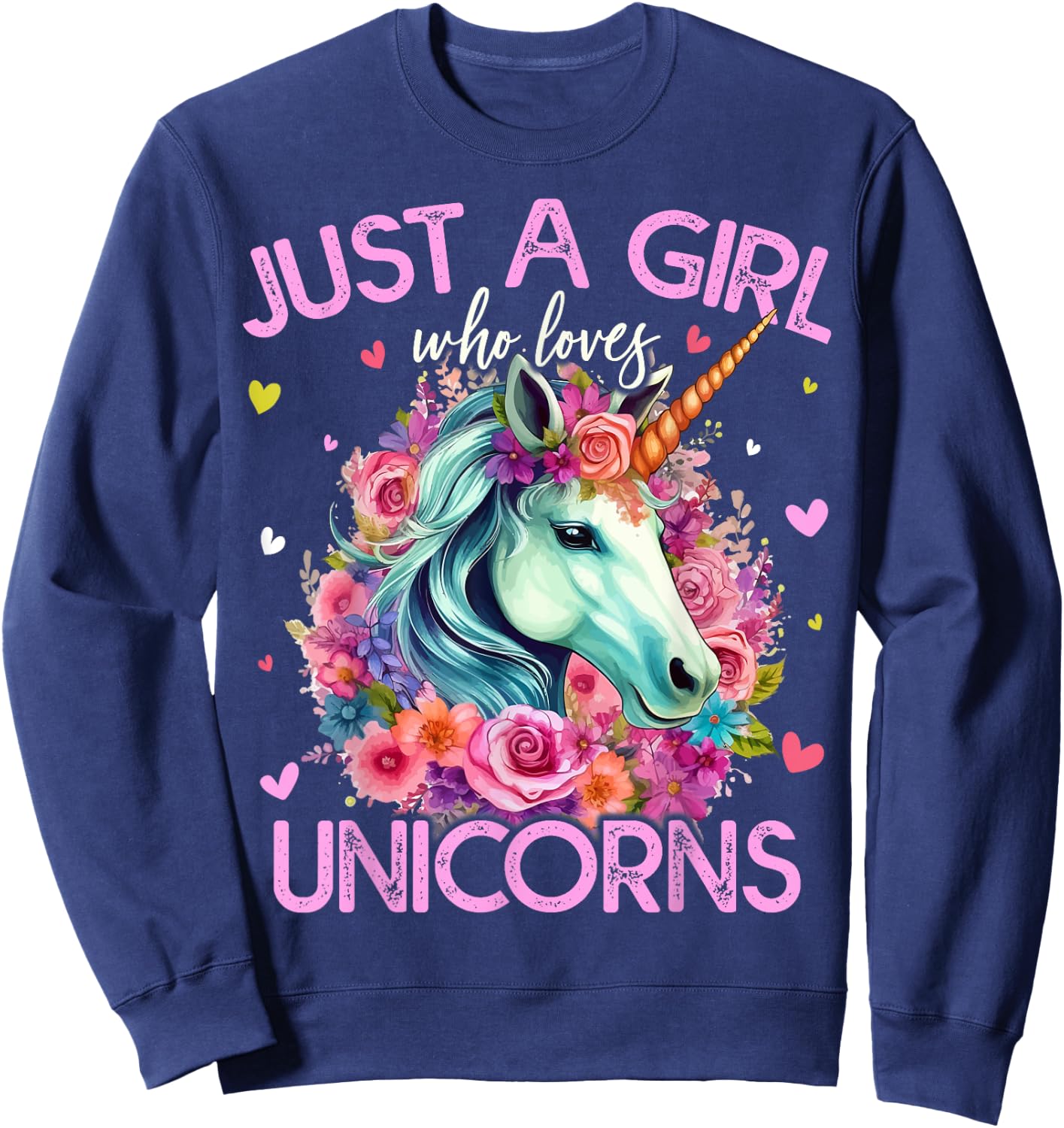 Just A Girl Who Loves Unicorns Girls Sweatshirt - Sweatshirt | Navy