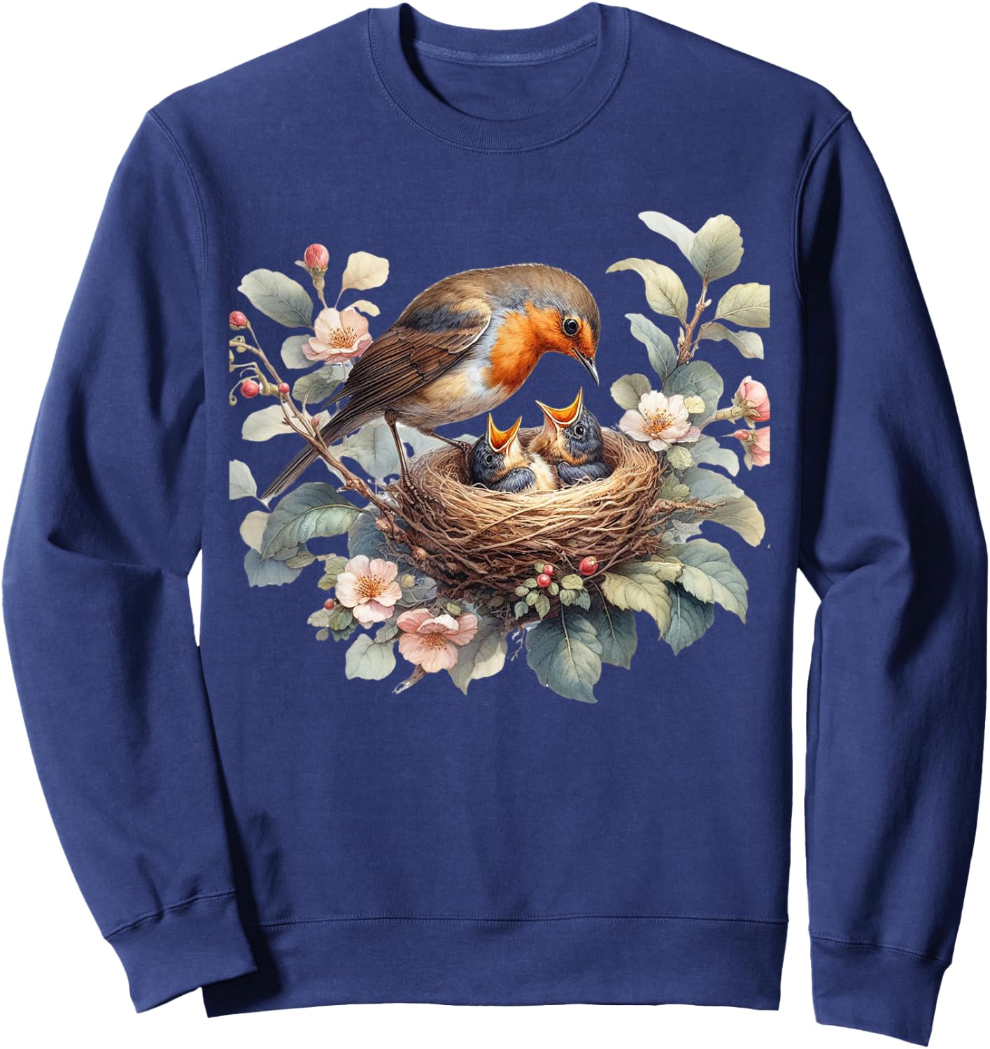 Mother Robin and Baby Robin Nestlings Ornithology Sweatshirt - Sweatshirt | Navy