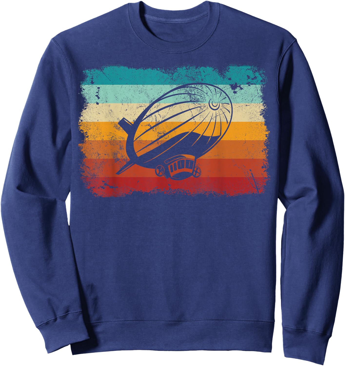 Retro Vintage Zeppelin Sunset 70s 80s Distressed Dirigible Sweatshirt - Sweatshirt | Navy