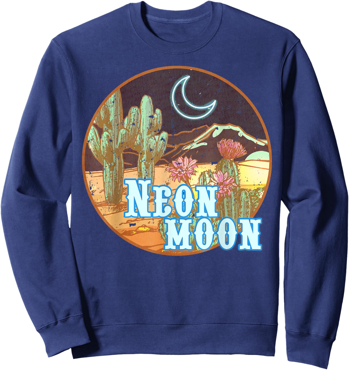 Western 90's Country Music Neon Moon Country Cowgirl Cowboy Sweatshirt - Sweatshirt | Navy