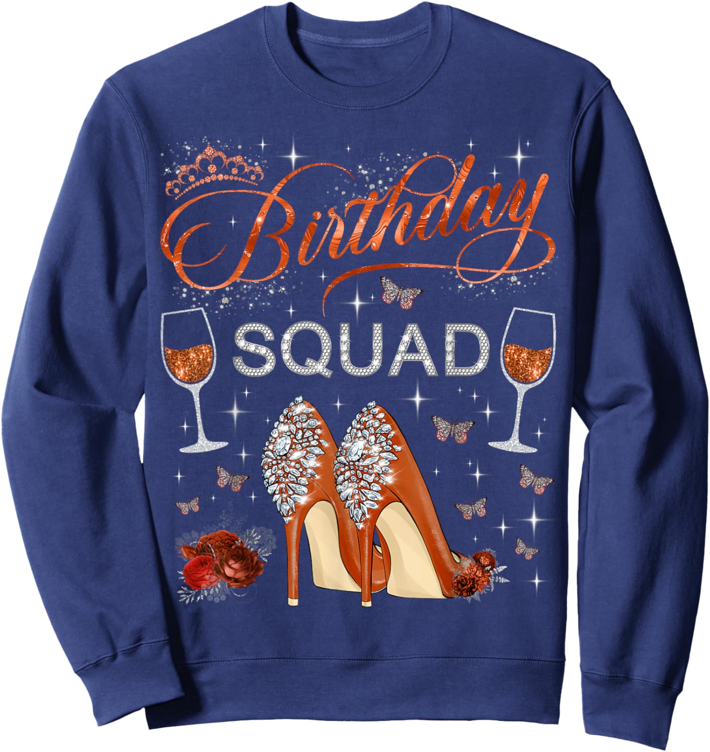 Birthday squad Butterflies High Heels Diva Squad Women Girls Sweatshirt - Sweatshirt | Navy