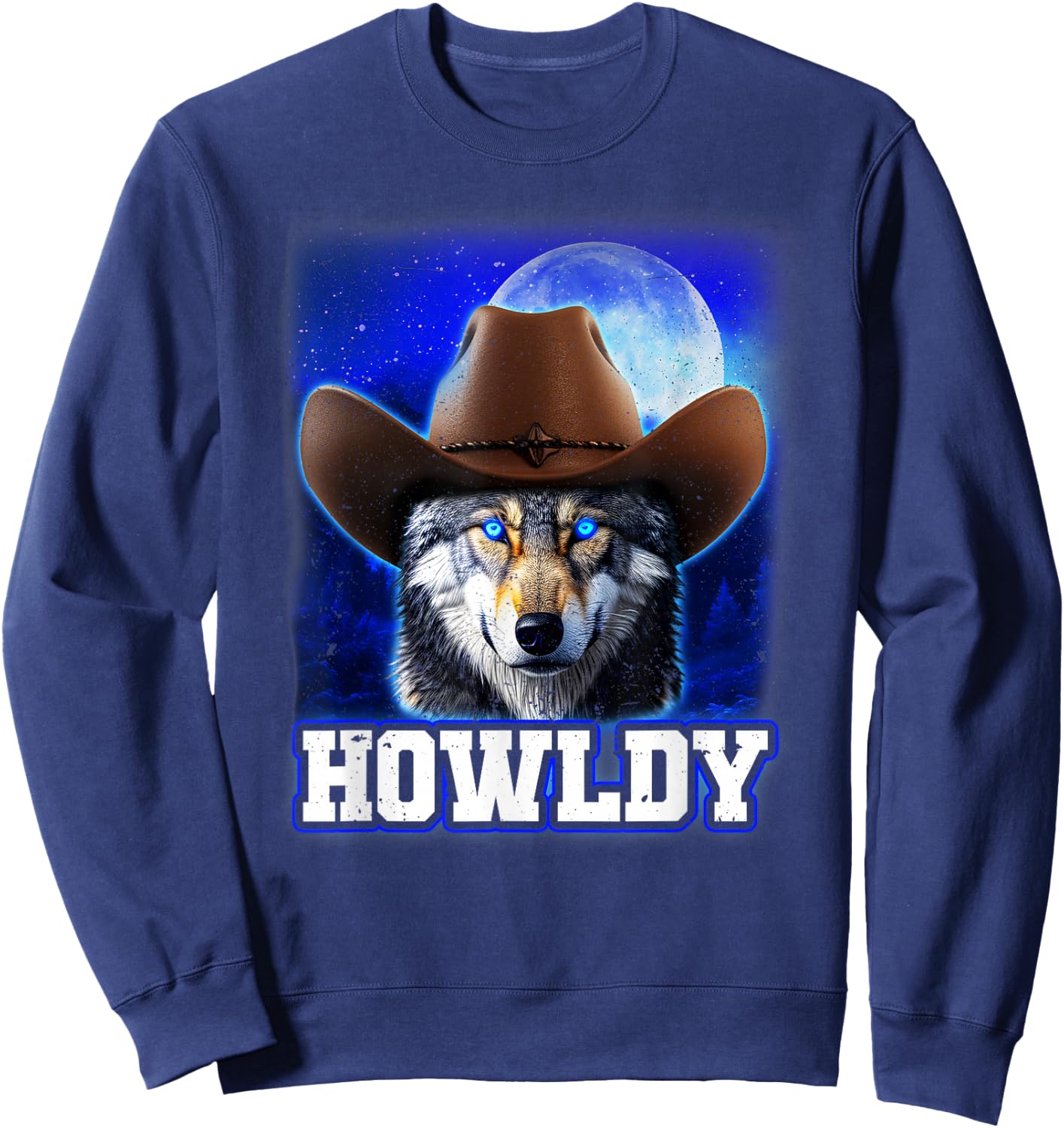 Cowboy Wolf Howldy Funny Mashup Howl Howdy Sweatshirt - Sweatshirt | Navy