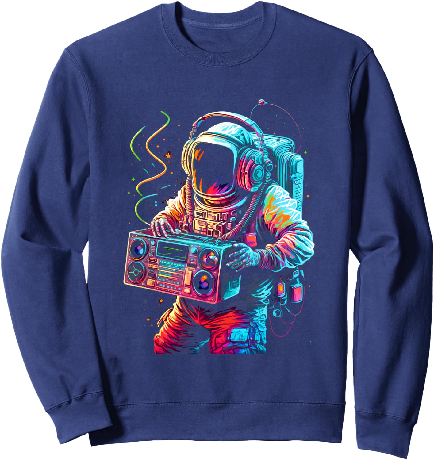 Funky Boombox Astronaut in Space Graphic and Teens Sweatshirt - Sweatshirt | Navy