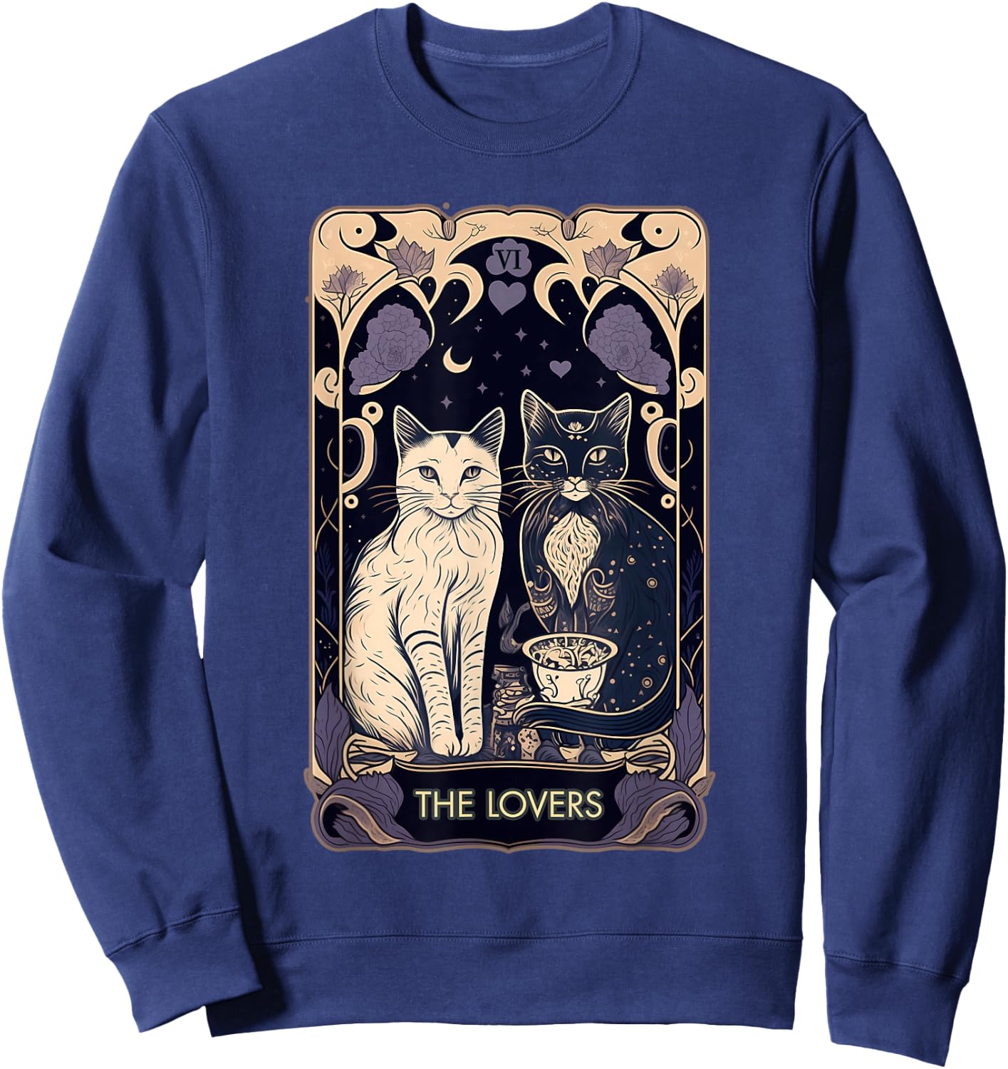 Cute Cat The Lovers Tarot Card Cat Tarot Card Graphic Sweatshirt - Sweatshirt | Navy